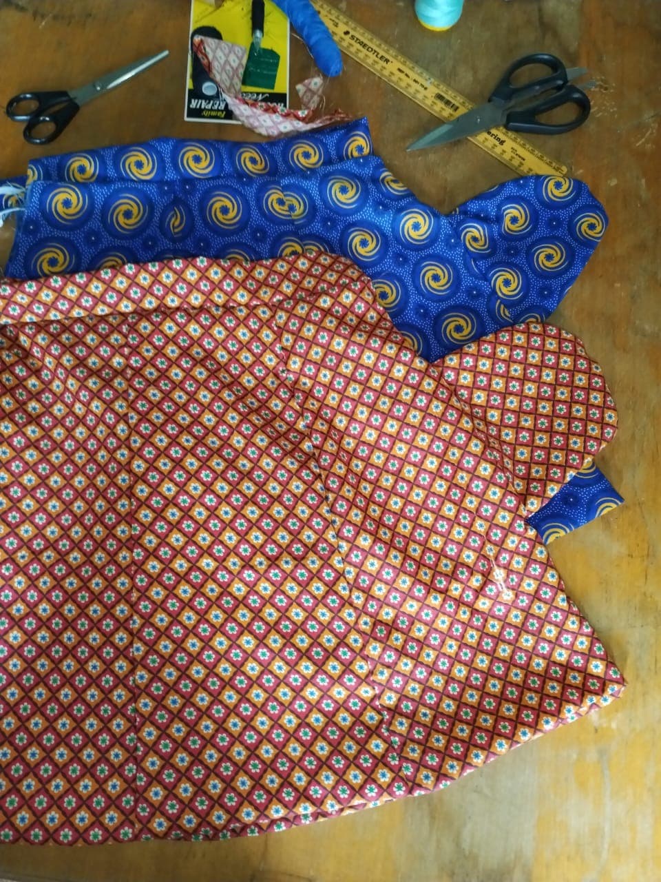 Fabric skirts in progress, cut and ready for sewing